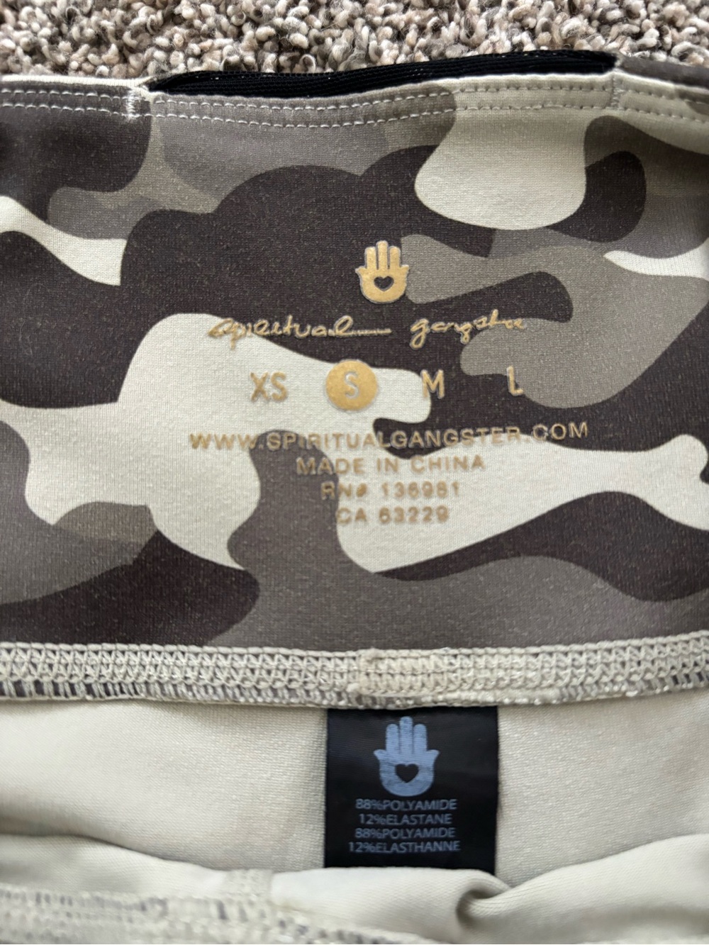 Spiritual Gangster Olive & Beige Camo Leggings with Gold Logo